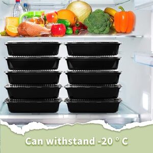 JUJEKWK Meal Prep Containers 50pack 32oz, Food Grade with BPA Free, Food Storage Containers with Lids, Stackable, Dishwasher/Freezer Safe (Black 1)