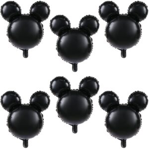 liyde 6 pcs mouse head balloon, 24'' black aluminum foil balloon for birthday, baby shower decorations