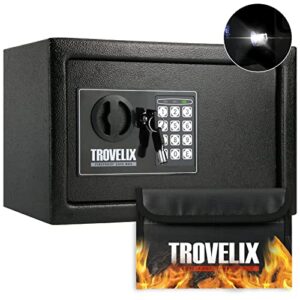 trovelix safe box for home safe (0.4 cubic feet) with fireproof bag and light, fireproof safe for money lock box with keypad and key, money safe for cash saving, personal safe box for money