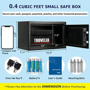 Trovelix Safe Box for Home Safe (0.4 Cubic Feet) with Fireproof Bag and Light, Fireproof Safe for Money Lock Box with Keypad and Key, Money Safe for Cash Saving, Personal Safe Box for Money