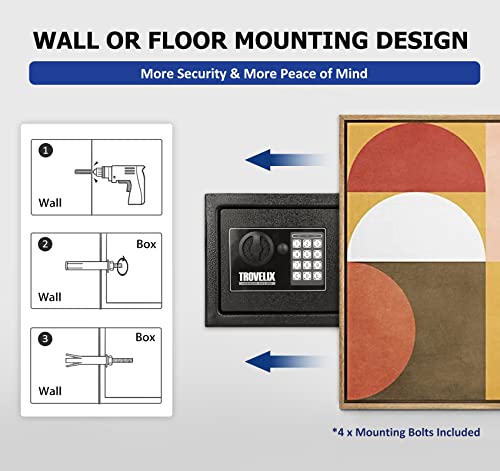 Trovelix Safe Box for Home Safe (0.4 Cubic Feet) with Fireproof Bag and Light, Fireproof Safe for Money Lock Box with Keypad and Key, Money Safe for Cash Saving, Personal Safe Box for Money