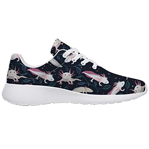 vogiant Womens Tennis Shoes Casual Lightweight Sneaker Soft Comfortable Running Shoes Axolotl Print,US Size 10 Women/8.5 Men Black