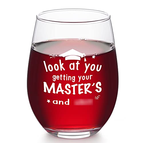 Modwnfy Funny Masters Graduation Gifts, Look At You Getting Your Master’s Stemless Wine Glass, College Graduation Gifts for Her, 17 Oz Graduation Wine Glass for Graduation Party Christmas Birthday