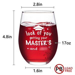 Modwnfy Funny Masters Graduation Gifts, Look At You Getting Your Master’s Stemless Wine Glass, College Graduation Gifts for Her, 17 Oz Graduation Wine Glass for Graduation Party Christmas Birthday