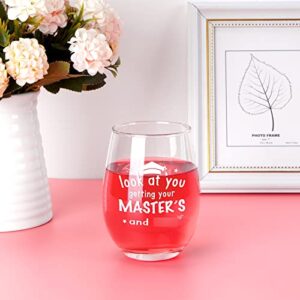 Modwnfy Funny Masters Graduation Gifts, Look At You Getting Your Master’s Stemless Wine Glass, College Graduation Gifts for Her, 17 Oz Graduation Wine Glass for Graduation Party Christmas Birthday