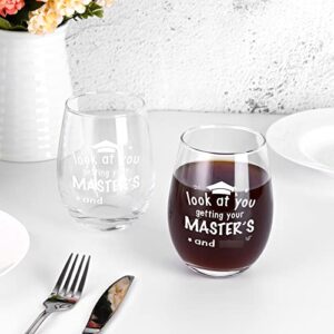 Modwnfy Funny Masters Graduation Gifts, Look At You Getting Your Master’s Stemless Wine Glass, College Graduation Gifts for Her, 17 Oz Graduation Wine Glass for Graduation Party Christmas Birthday