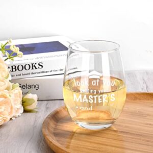 Modwnfy Funny Masters Graduation Gifts, Look At You Getting Your Master’s Stemless Wine Glass, College Graduation Gifts for Her, 17 Oz Graduation Wine Glass for Graduation Party Christmas Birthday