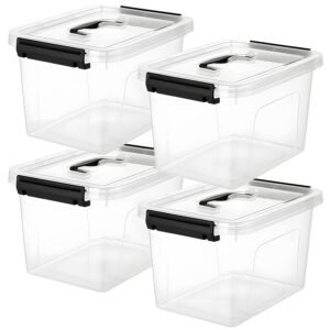 yyxb 4 pack plastic storage bins with lids and handle, clear plastic latching box for storage, stackable storage containers for organizing, 5 quart