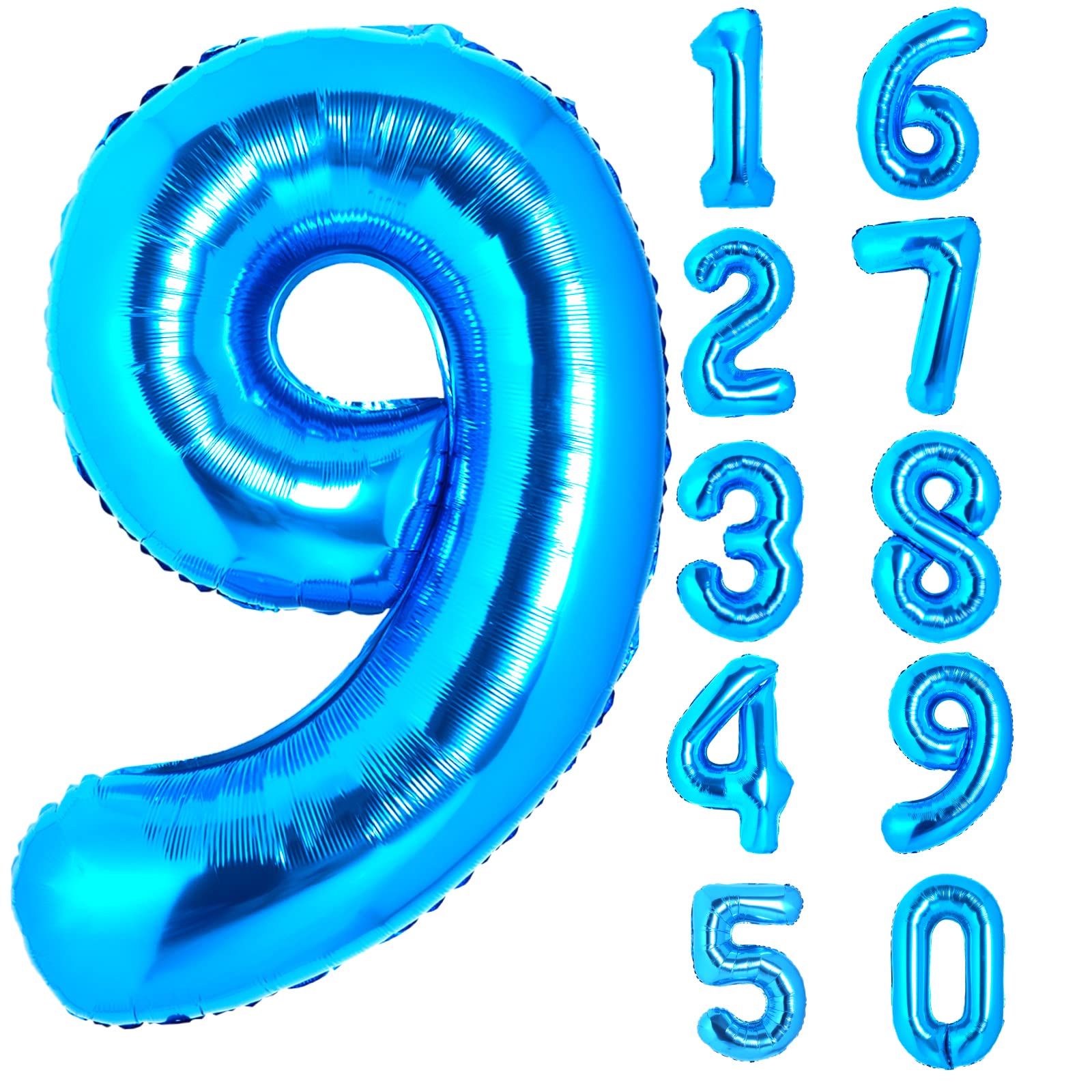 40 Inch Giant Blue Number 9 Balloon, Helium Mylar Foil Number Balloons for Birthday Party, 9th Birthday Decorations for Kids, Anniversary Party Decorations Supplies (Blue Number 9)