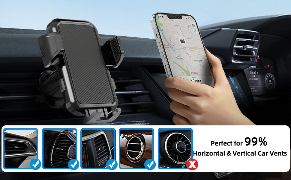 Uniwit Car Air Vent Phone Mount,Metal Steel Hook,Ultra Stable & Secure,Easy Operation,360°Rotation,Case Friendly,Compatible for All iPhone Series and Other 4-7 Inches Cellphone.