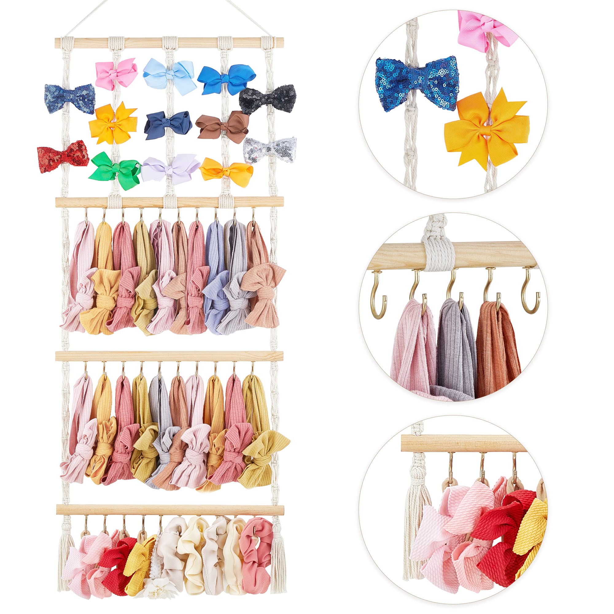 Dahey Stuffed Animal Storage Net Hammock and Headband Holder Bow Hanger for Girls Hair Bows Boho Decor for Nursery Kid's Bedroom