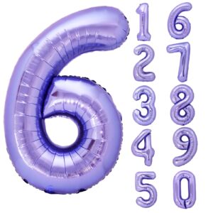 40 inch giant purple number 6 balloon, helium mylar foil number balloons for birthday party, 6th birthday decorations for kids, anniversary party decorations supplies (purple number 6)