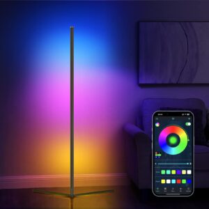 rgb corner floor lamp, corner floor lamp rgb color changing corner lamp led modern floor lights with bluetooth app and remote control music sync, 65" rgb mood lighting 24h timing 398+ diy modes