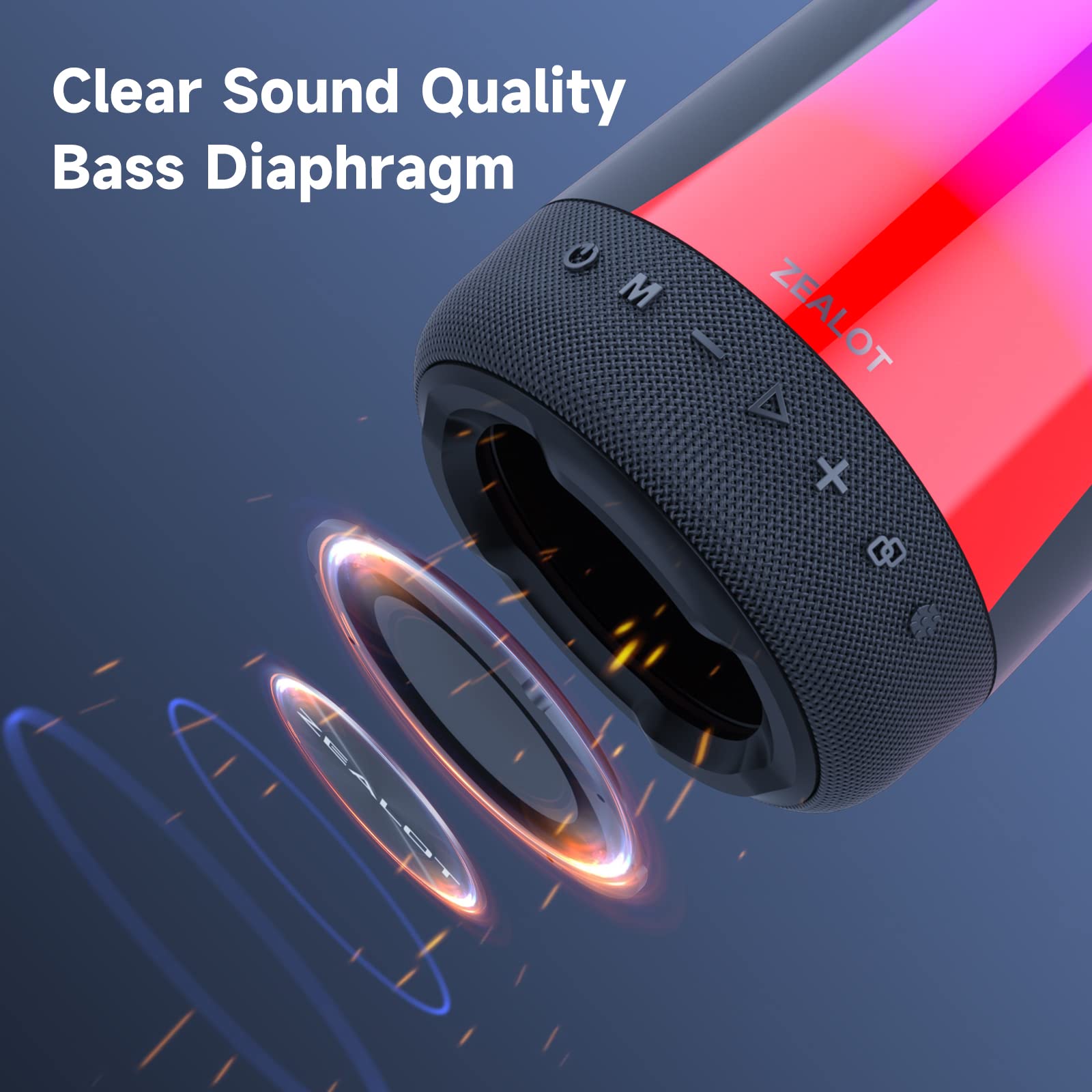 ZEALOT Bluetooth Speaker, Portable Bluetooth Speaker with 11 Colors Lights, 24W Loud HD Stereo Sound, Super Bass Wireless Speaker,V5.2 Bluetooth, Dual Pairing,TF Card/USB/AUX for Party,Home,Outdoor