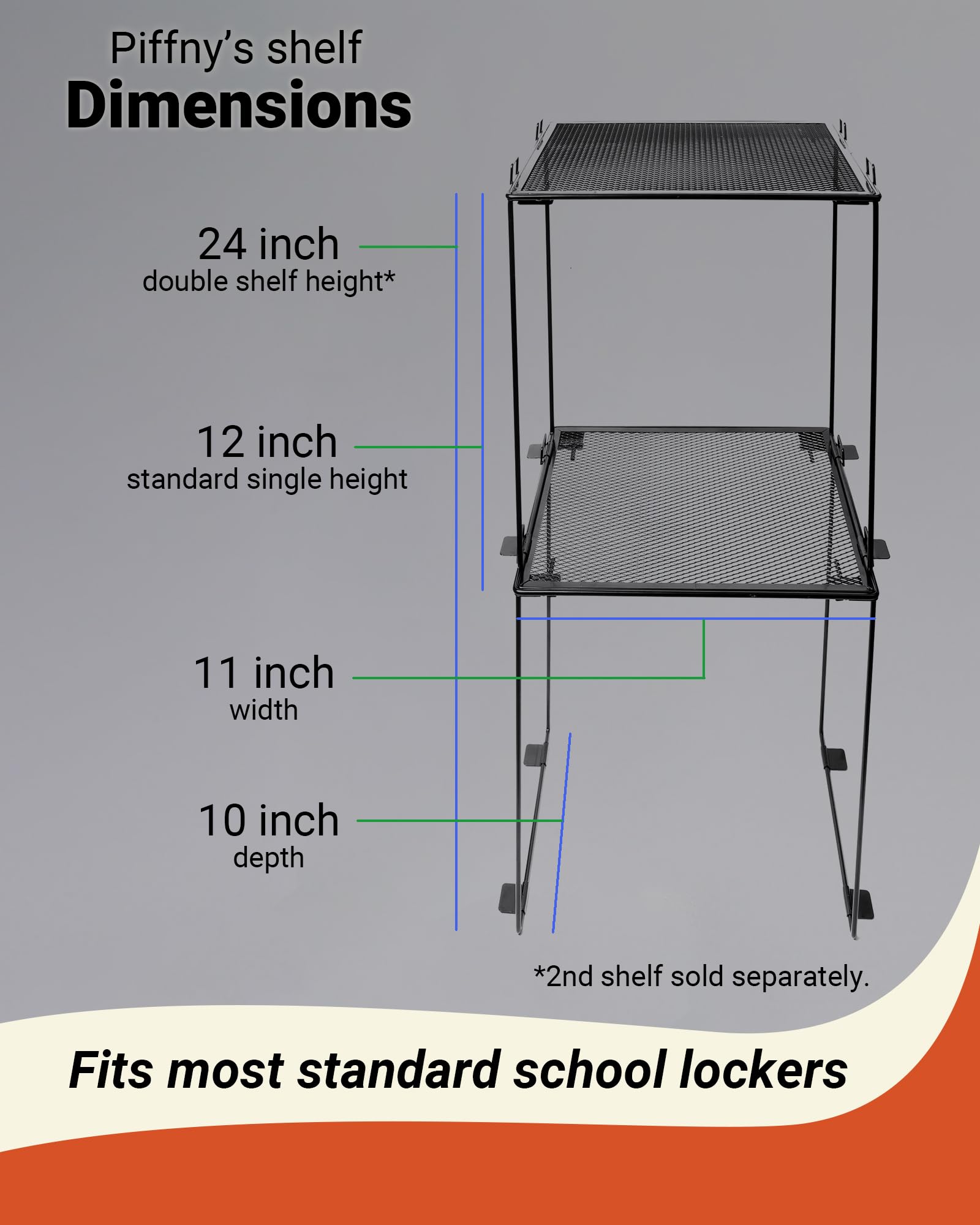 Piffny Versatile Metal Mesh Organizer Shelf, Stackable, for Standard Size School Lockers, Also for Gym and Work Lockers, or Even Kitchen Cabinets & Under Sink Organization