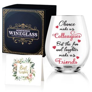 agmdesign chance made us colleagues wine glass with gift box, coworker gift for women and men, coworker leaving, going away, goodbye, job, appreciation, friendship, birthday gifts for coworkers, boss
