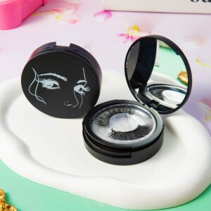 Lash Organizers and Storage Case 2 Layers Circle Eyelash Glue Holder Boxes with Mirror Lashes Tray Organizer with Magnetic Strips Travel Container Makeup Box 2 Pack