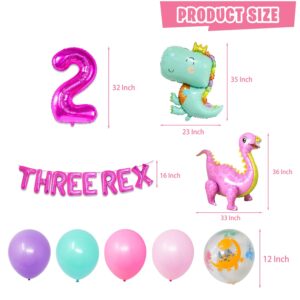 KOTLMIGHT Dinosaur Birthday Party Supplies for 2 Year Old Girl, Two Rex Pink Dinosaur Dino Party Decorations for Girls Baby - Backdrop, Banner, Toppers, Cupcakes Wrappers, Balloons and Tablecloth