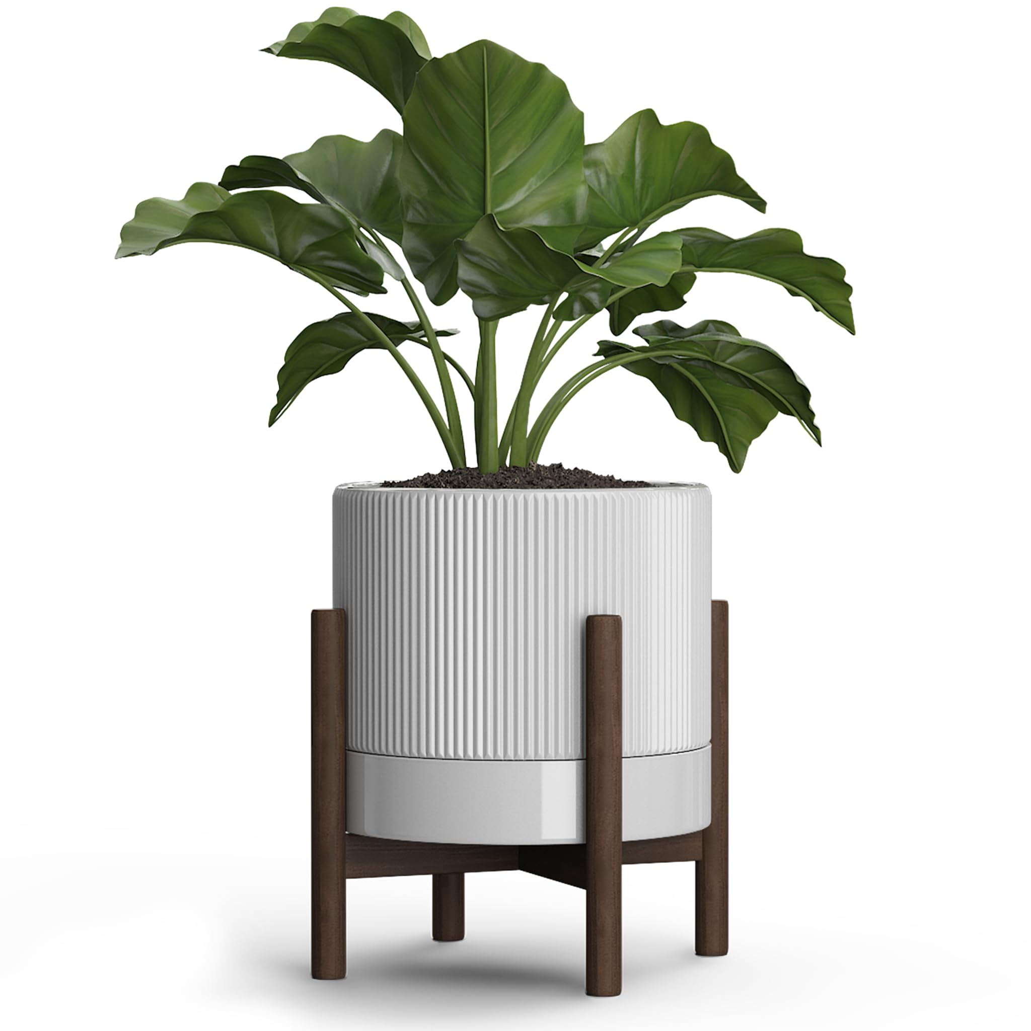 Carrward Ceramic Planter Pots Indoor with Drainage Hole & Saucer,Including Stand,7.3 Inch Mid-Century Modern Cylinder Plant Pot for Snake Flower Leaf