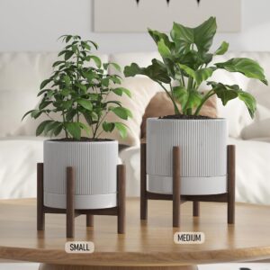 Carrward Ceramic Planter Pots Indoor with Drainage Hole & Saucer,Including Stand,7.3 Inch Mid-Century Modern Cylinder Plant Pot for Snake Flower Leaf