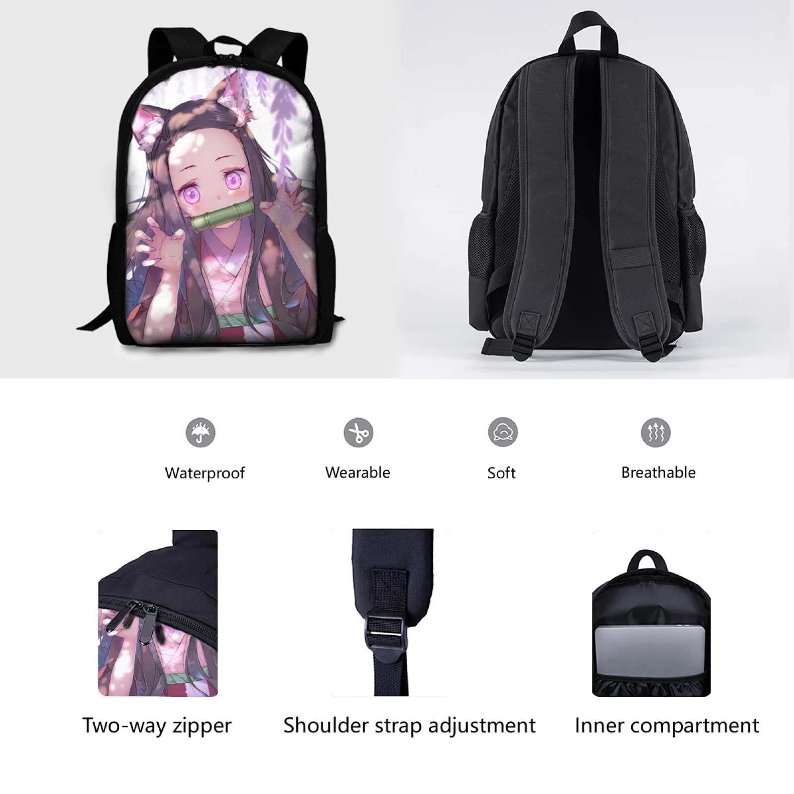 IXUNFOC Anime Cartoon Backpack 17 Inch Girls Backpack Elementary Middle School Laptop Backpack Bookbag for Travel Hiking (A)