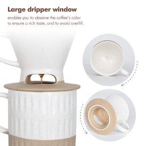 AELS Pour Over Coffee Maker Gift Set, Includes Ceramic Coffee Dripper Brewer & Coffee Mug with Lid, Stainless Steel Gooseneck Kettle & 5pcs Coffee Filter, Manual Single Cup Coffee Maker, Gift Idea