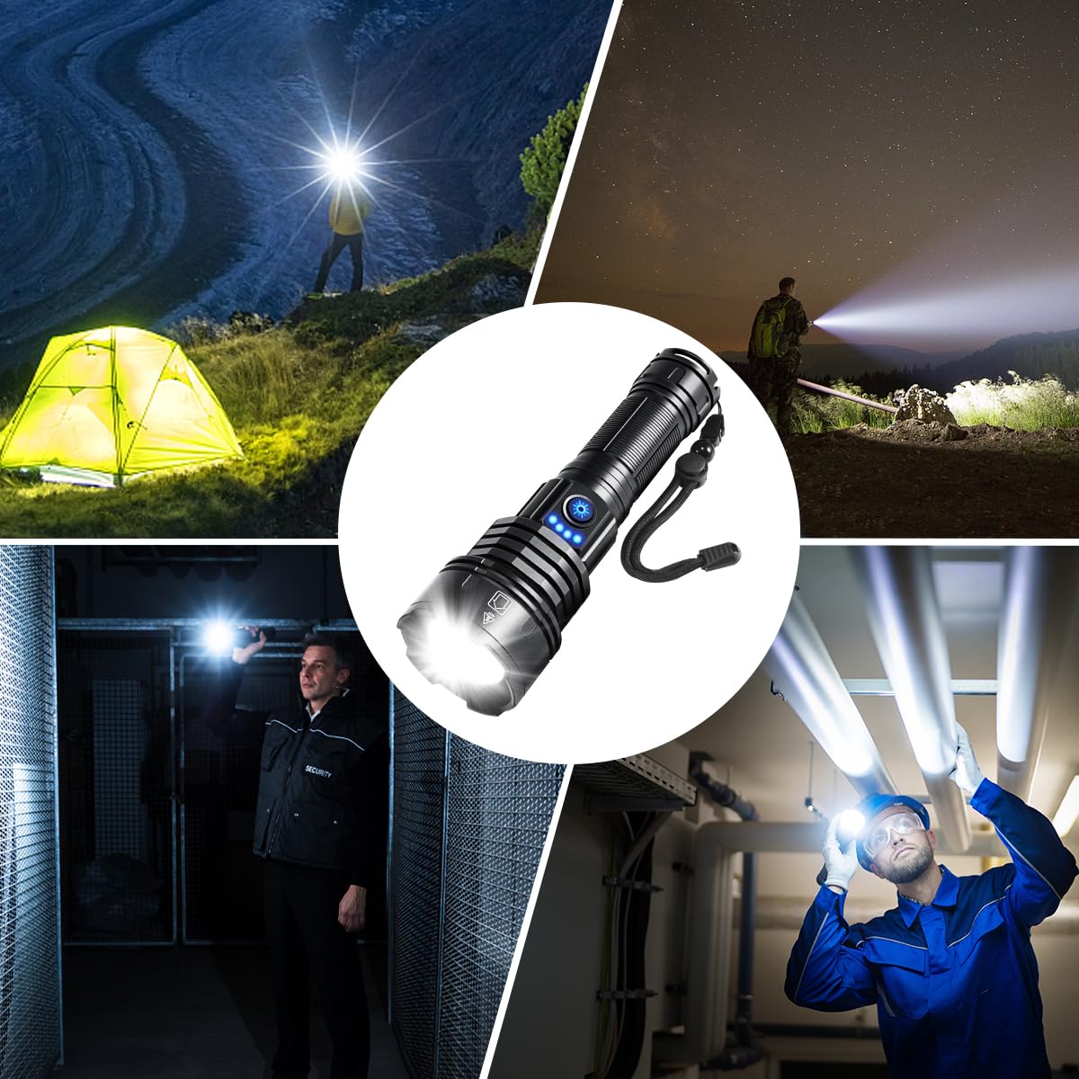 Flashlights High Lumens Rechargeable, 990000LM Super Bright Flashlight, Adjustable Tactical Flashlight, 5Mode Flash Light High Powered, Waterproof LED Flashlight for Camping, Hiking, Home, Emergencies