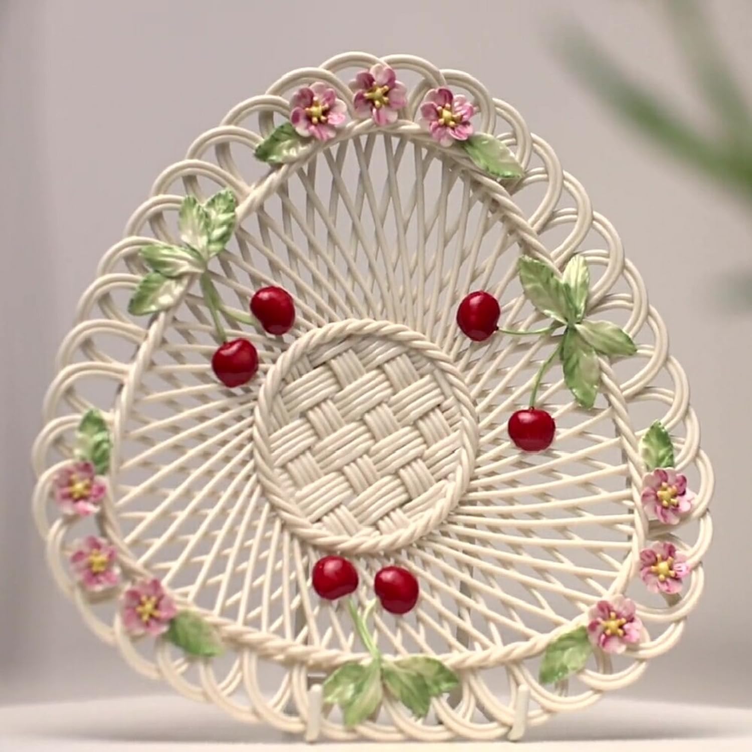 Belleek Annual Basket 2023 - Cherry Basket, 8”(L) x 8”(W) x 1”(H), White - Collectible Gift and Decoration