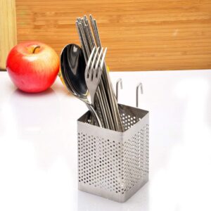 TOPINCN Kitchen Utensil Storage Holder, Stainless Steel Utensil Container Hanging Mesh Utensil Drying Rack Fork Chopsticks Storage Organizer Tableware Dinner Service Holder Cutlery Rack (Double Grid)