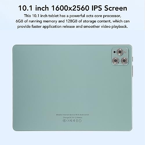 Airshi 10.1 Inch Tablet Dual Camera Speakers Octa Core Gaming Tablet 6GB RAM 128GB ROM 1600 * 2560 100-240V for Travel (US Plug)