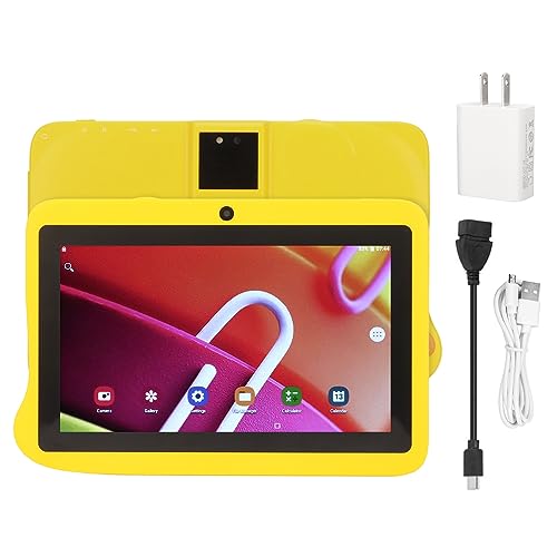 Airshi Tablet, Kids Tablet 100-240V Front 2MP Rear 5MP LED Display Octa Core Processor Yellow with 10 Support for Study (Yellow)