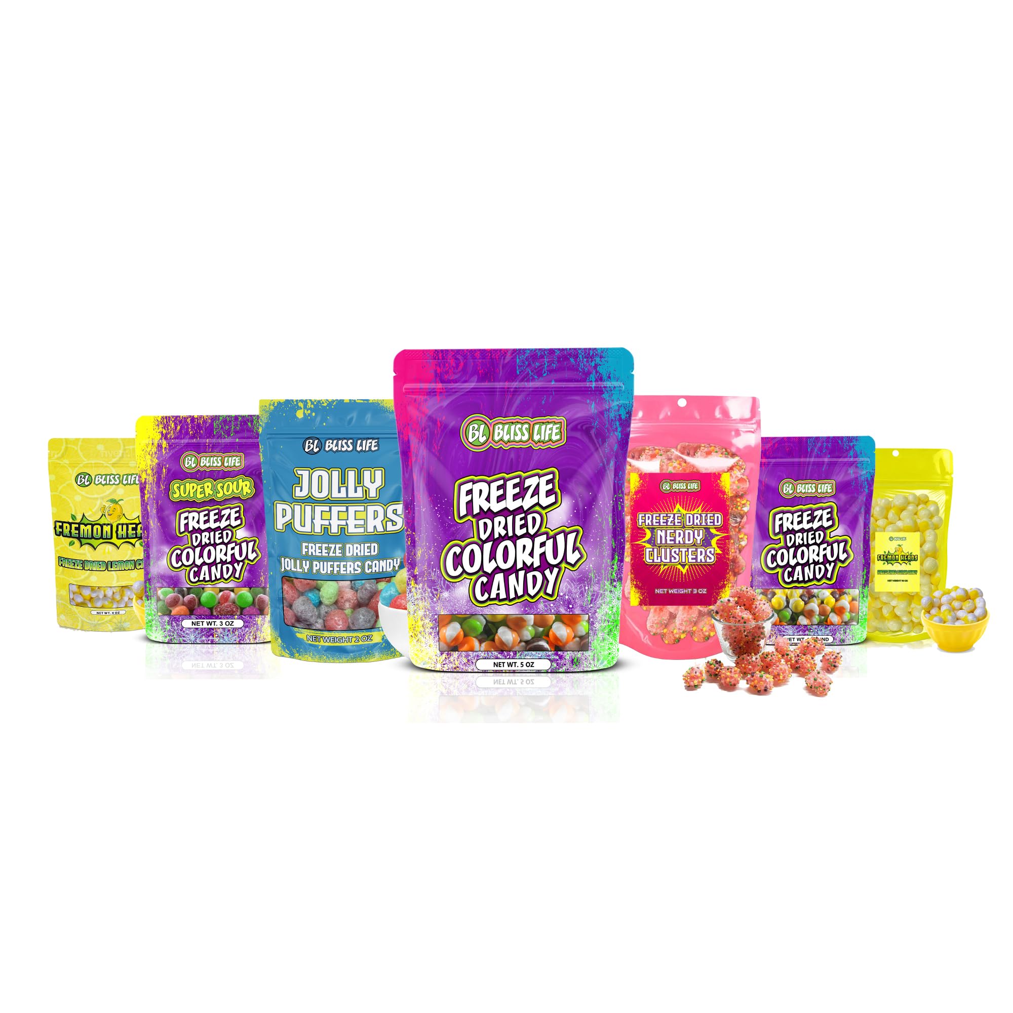 Bliss Life Jolly Puffers Freeze Dried Candy Variety Pack 2 oz, Freeze Dried Sour Candy, Unique Novelty, ASMR Candy - Great for the Tiktok Trend Most Sour Candy in the World Challenge