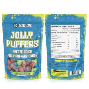 Bliss Life Jolly Puffers Freeze Dried Candy Variety Pack 2 oz, Freeze Dried Sour Candy, Unique Novelty, ASMR Candy - Great for the Tiktok Trend Most Sour Candy in the World Challenge