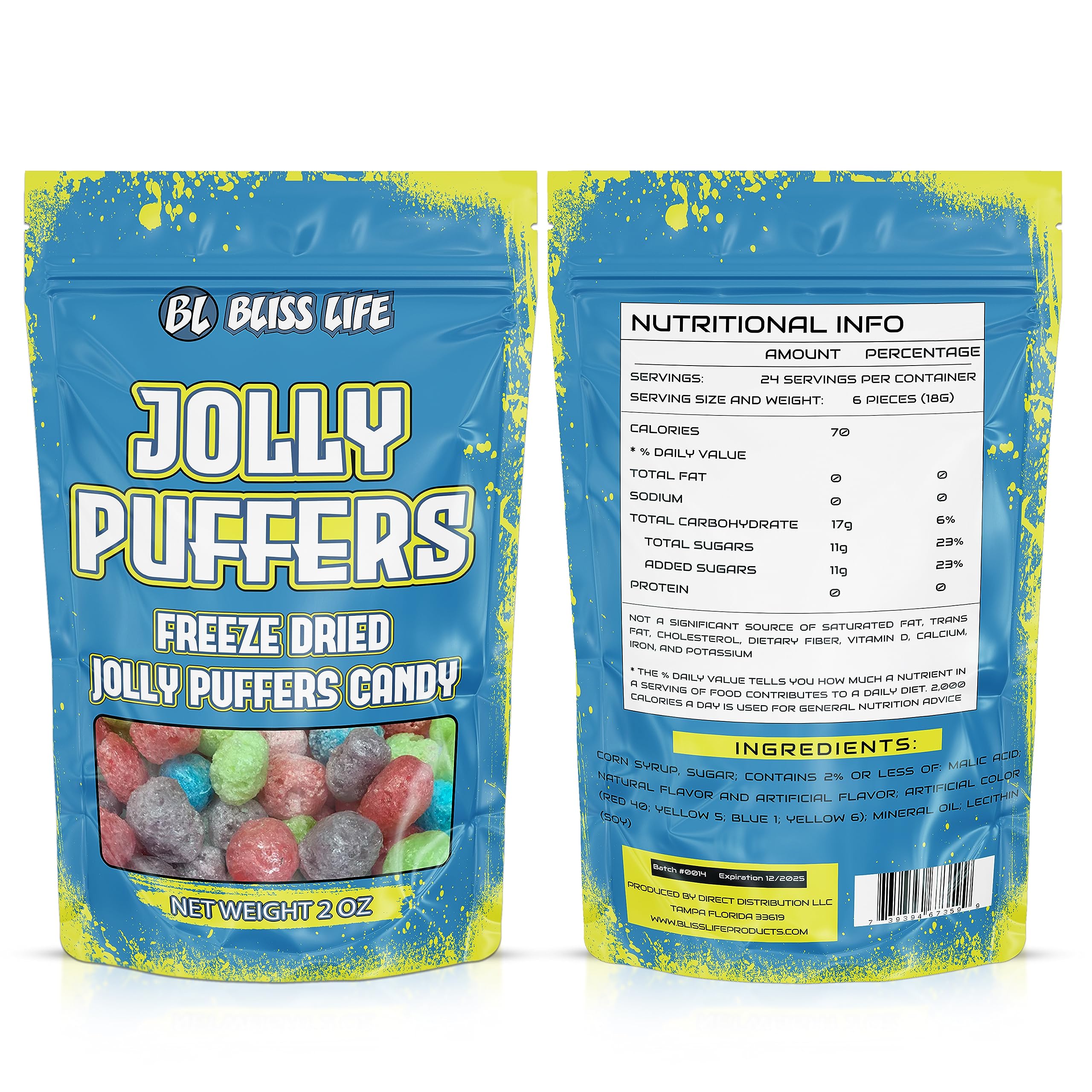 Bliss Life Jolly Puffers Freeze Dried Candy Variety Pack 2 oz, Freeze Dried Sour Candy, Unique Novelty, ASMR Candy - Great for the Tiktok Trend Most Sour Candy in the World Challenge