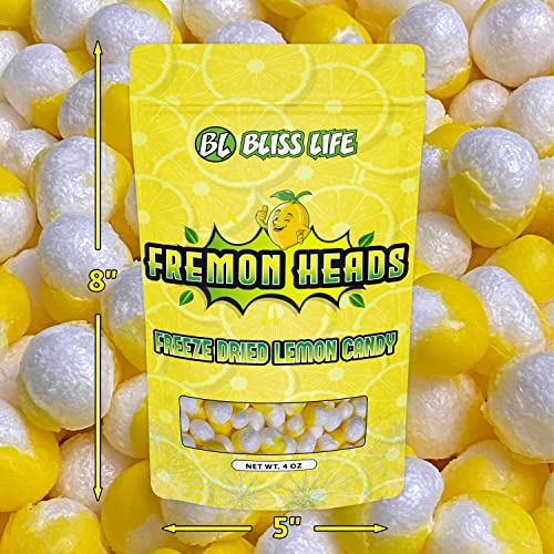 Fremon Heads Freeze Dried Lemon Sour Candy - 4 oz Package, Unique Novelty for TikTok Trends and ASMR, World's Most Sour Candy Challenge