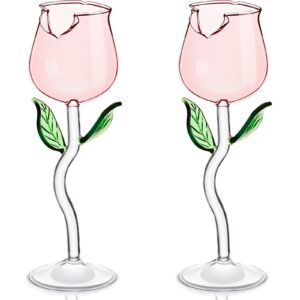 2 Pack Creative Rose Wine Glasses 6oz Crystal Red Wine Glasses Rose Flower Goblet Wine Cocktail Juice Glass for Party Bar Wedding