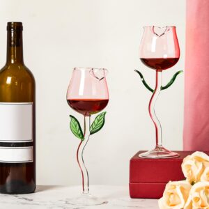 2 Pack Creative Rose Wine Glasses 6oz Crystal Red Wine Glasses Rose Flower Goblet Wine Cocktail Juice Glass for Party Bar Wedding