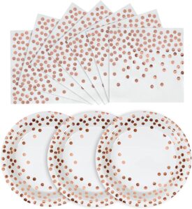 cenlbj white and rose gold paper plates and napkins-50 pack-25 * 7inch paper plates & 25 * 6.5inch napkins,party supplies for birthdays receptions and all occasions
