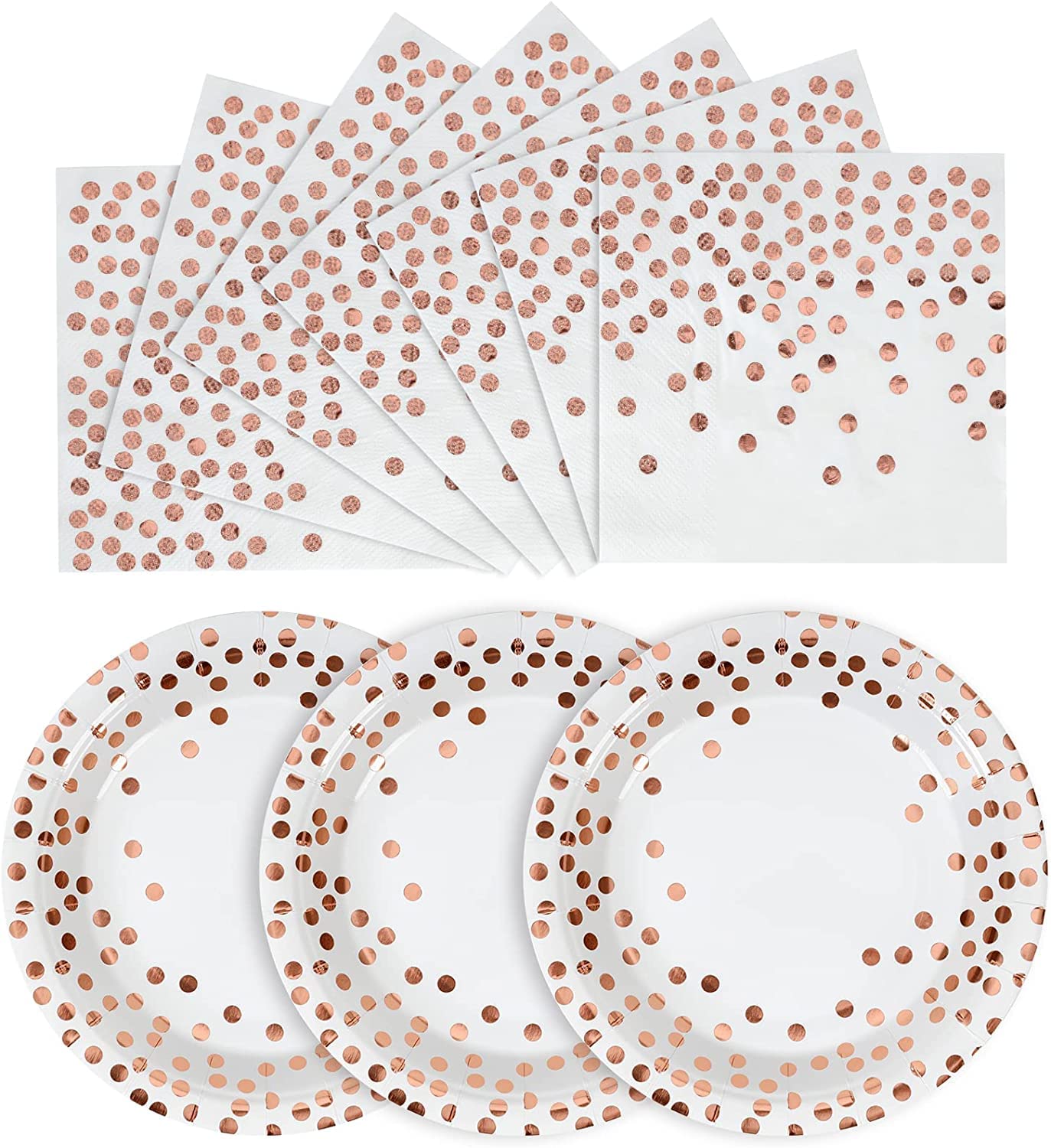 CENLBJ White and Rose Gold Paper Plates and Napkins-50 Pack-25 * 7inch Paper Plates & 25 * 6.5inch Napkins,Party Supplies for Birthdays Receptions and All Occasions