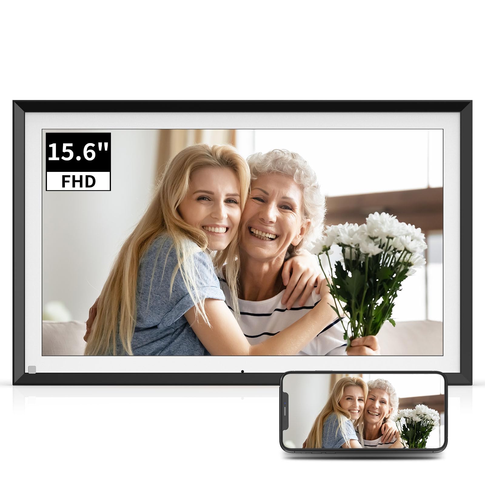 BSIMB 15.6 Inch FHD 64GB Extra Large WiFi Digital Picture Frame, Smart Photo Frame 1920x1080 IPS Touchscreen, Motion Sensor, Send Picture from Anywhere, Gift for Mother's Day