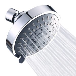 briout shower head, high pressure shower heads 4.1 inch 5 settings rain high flow fixed showerhead for luxury shower experience even at low water pressure, chrome