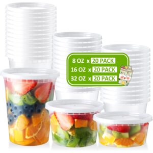 neebake 60 set deli-containers-with-lids: [8oz 16oz 32oz] combo plastic-food-storage-containers-with-lids, microwaveable & freezer safe to-go-containers, leak-proof bpa-free meal-prep-containers