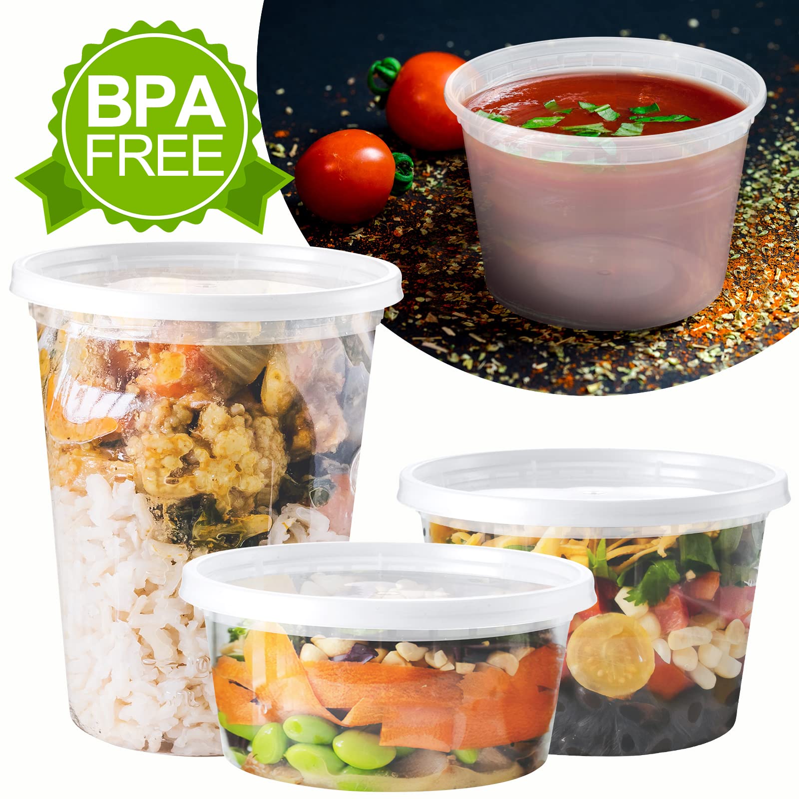 NEEBAKE 60 Set Deli-Containers-with-Lids: [8oz 16oz 32oz] Combo Plastic-Food-Storage-Containers-with-Lids, Microwaveable & Freezer Safe To-Go-Containers, Leak-proof BPA-Free Meal-Prep-Containers