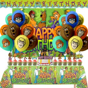 nelton adventure dog party supplies includes cake topper, 24 cupcake toppers, 20 latex balloons, happy birthday backdrop, 1 table cloth , 1 banner…