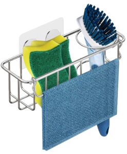 kesol 3-in-1 kitchen sink caddy with adhesive sponge holder for kitchen sink + dish cloth hanger + dish brush holder, 304 stainless steel rust proof, water proof, no drilling kitchen sink accessories