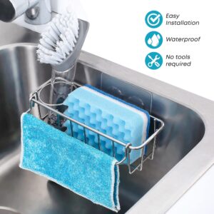 KESOL 3-in-1 Kitchen Sink Caddy with Adhesive Sponge Holder for Kitchen Sink + Dish Cloth Hanger + Dish Brush Holder, 304 Stainless Steel Rust Proof, Water Proof, No Drilling Kitchen Sink Accessories