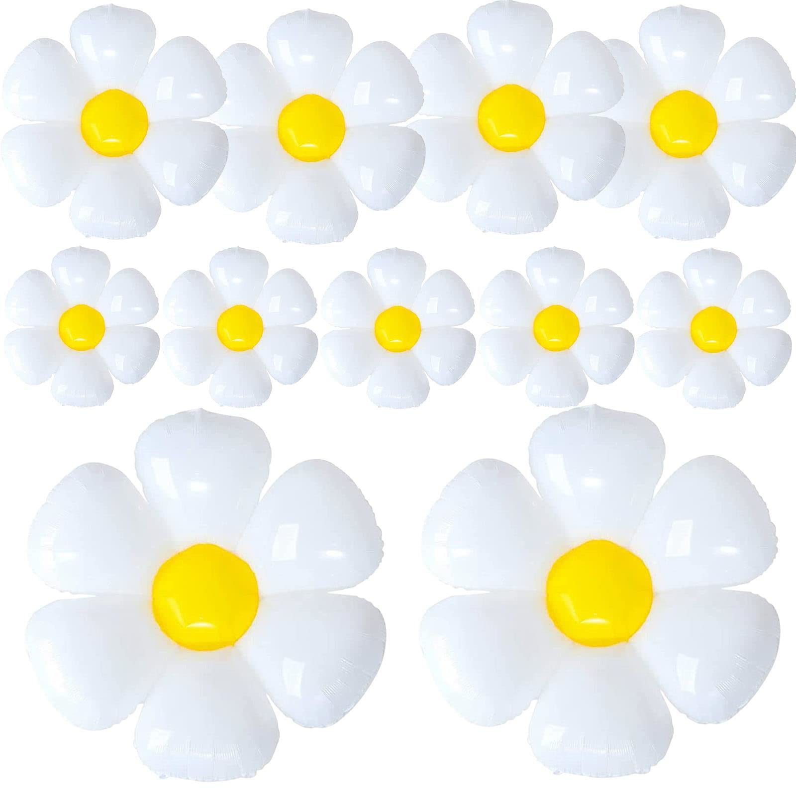 YUJUN 11PCS Daisy Balloons,Huge White Flower Daisy Foil Mylar Balloons for Baby Shower Wedding Groovy Boho Daisy Birthday Party Decorations (43in''28in''16in'')