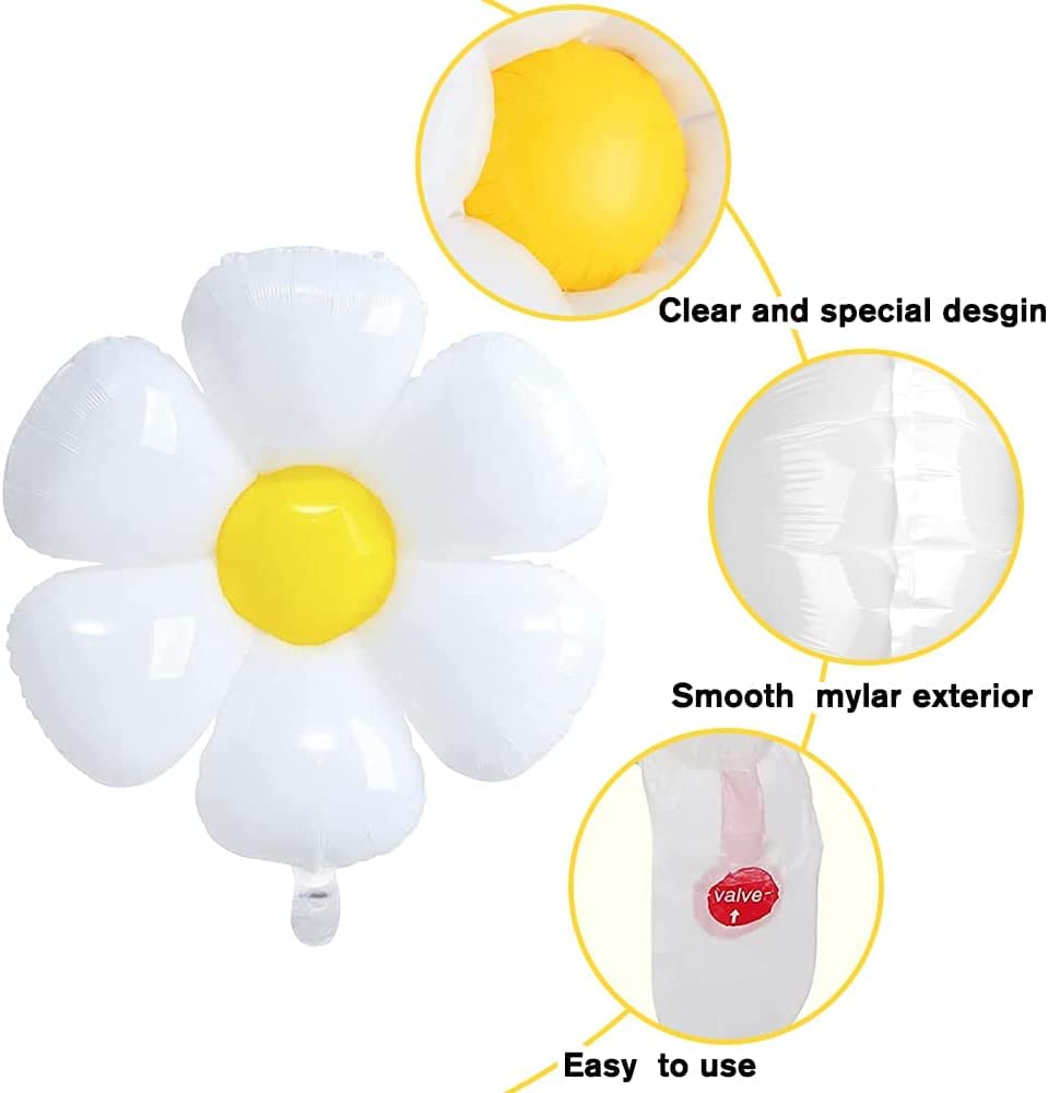 YUJUN 11PCS Daisy Balloons,Huge White Flower Daisy Foil Mylar Balloons for Baby Shower Wedding Groovy Boho Daisy Birthday Party Decorations (43in''28in''16in'')