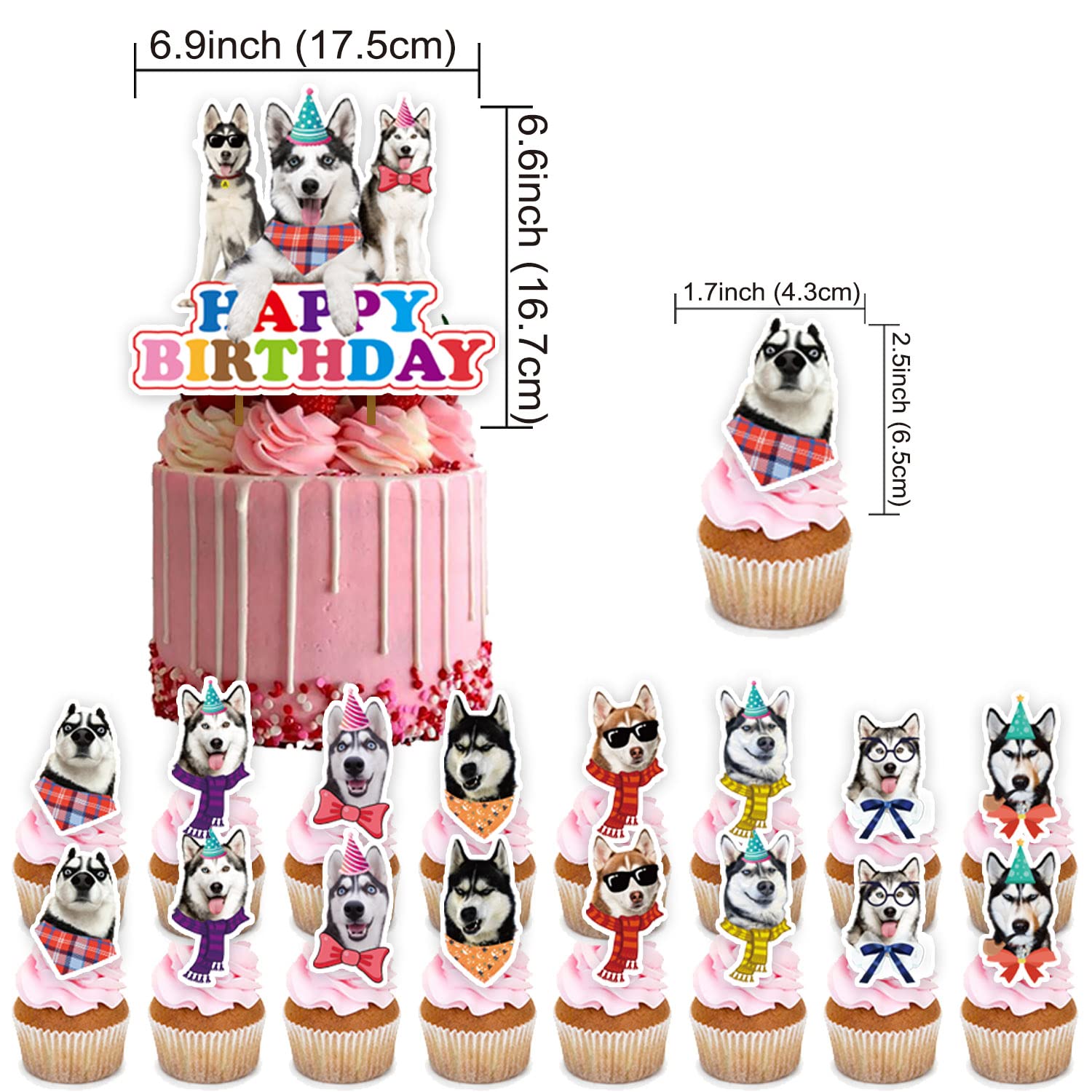 ADIANZI Siberian Husky Party Decorations Suit Funny Husky Theme Birthday Party Decorations Dogs Party Supplies Husky Birthday Party Banner Cake Topper Balloons Puppy Birthday Party Supplies