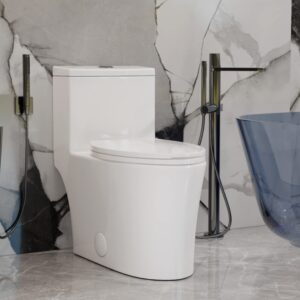 ke king water saving 0.8/1.28 gpf high efficient dual-flush elongated one-piece toilet with comfort chair seat ada height, sleek white toilet bowl